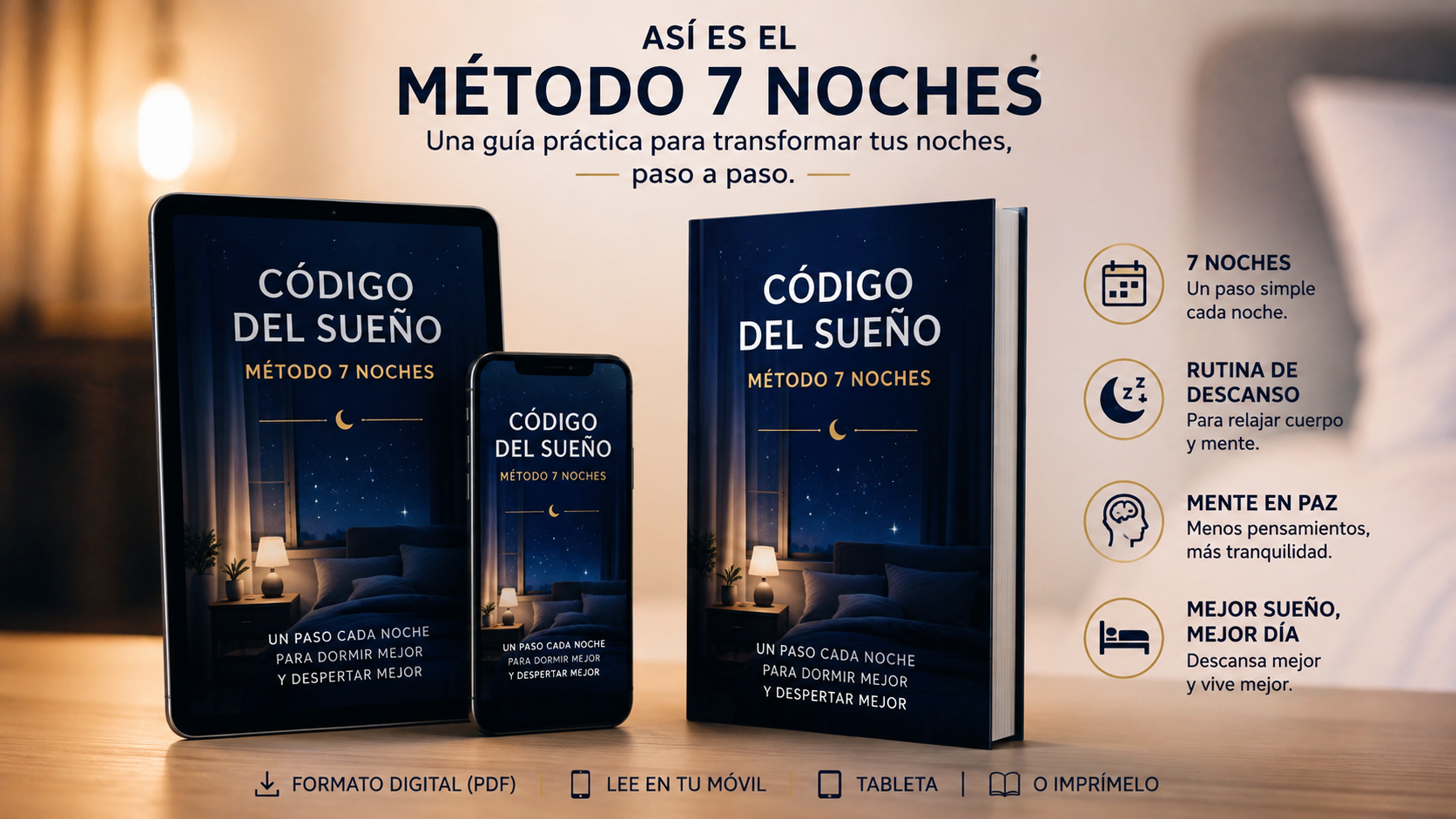 Método Código del Sueño en tablet, móvil y planner